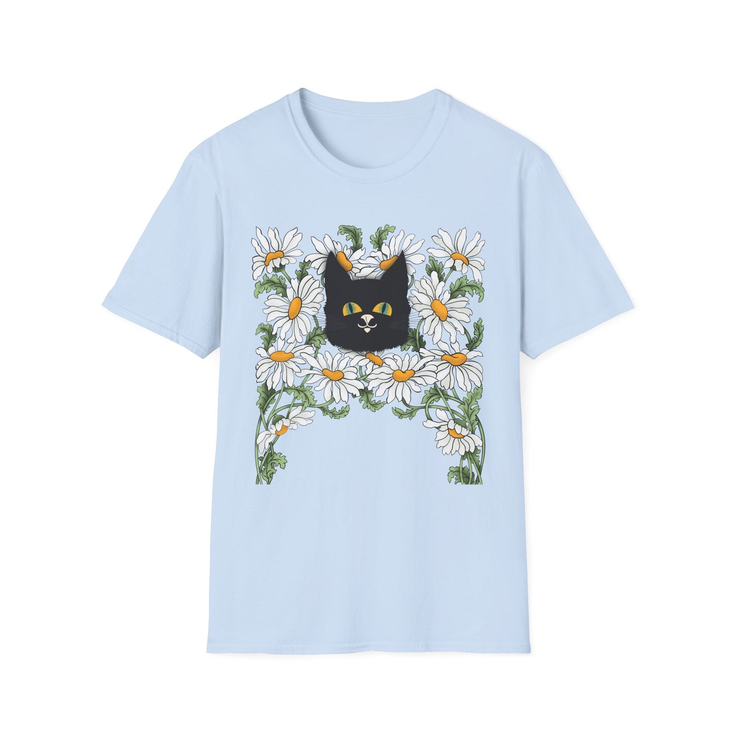 Black Cat & Daisies T‑Shirt — Cute Floral Cat Tee for Cat Lovers