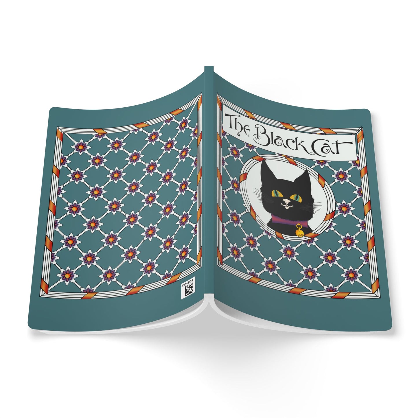 The Black Cat Teal Softcover Journal — Art Nouveau Cat Notebook with Patterned Cover