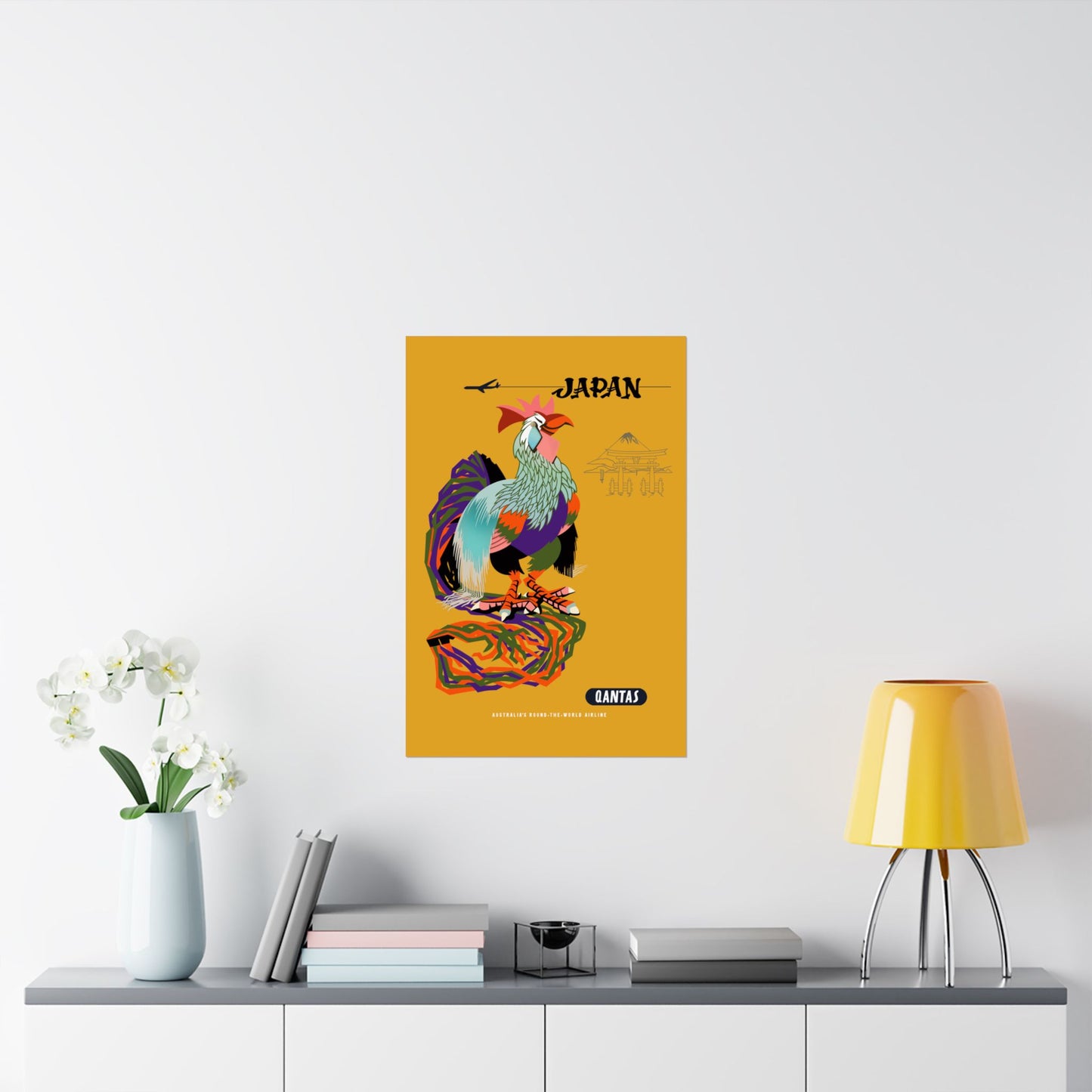 Vintage Qantas Air Travel to Japan Satin Poster