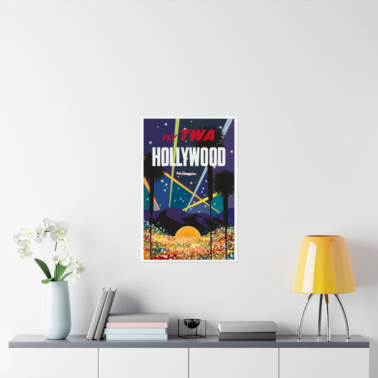 Vintage Travel Destination Hollywood Satin Poster