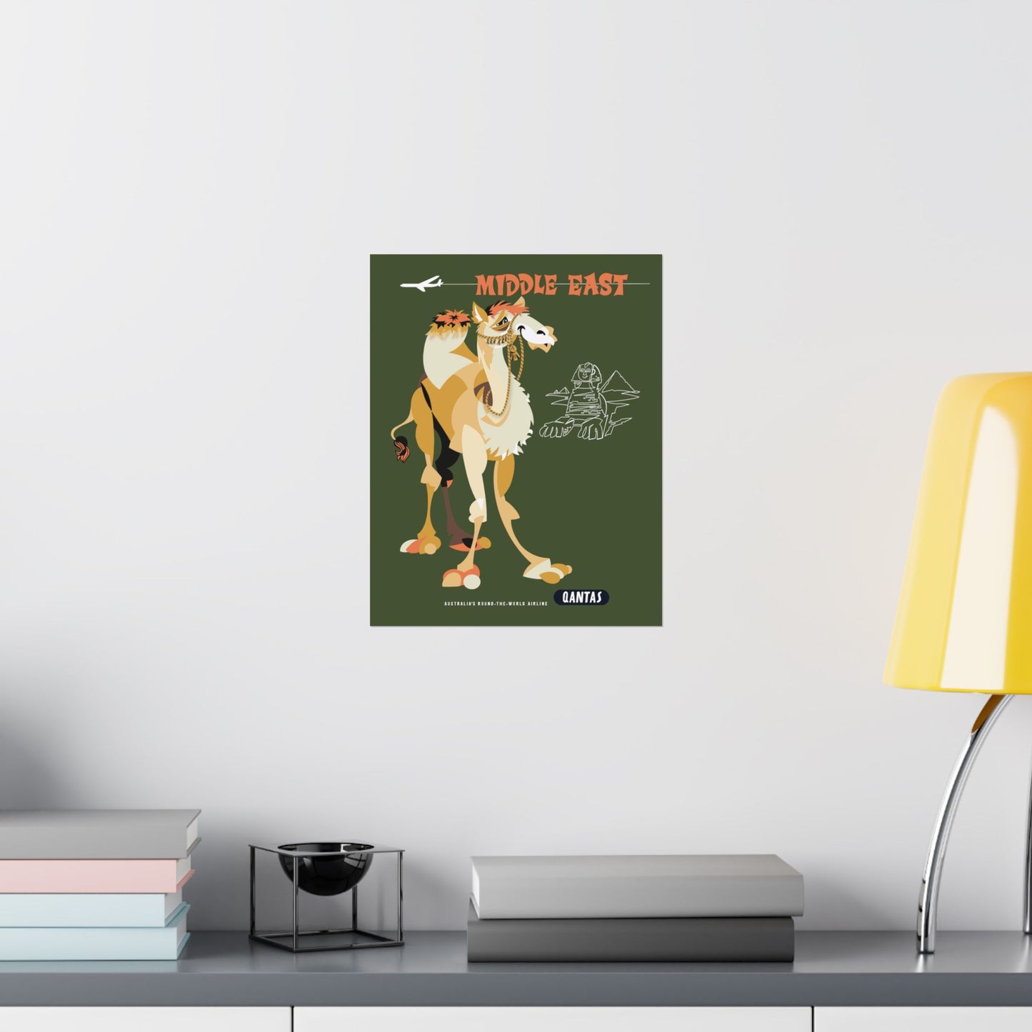 Vintage Qantas Middle East Travel Satin Poster