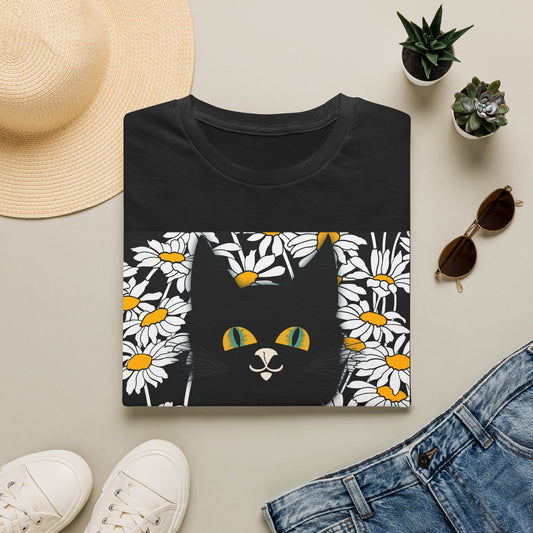 Black Cat Daisy T‑Shirt — Cute Floral Cat Graphic Tee