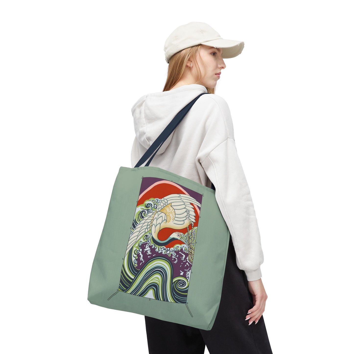 Japanese Vintage Wave & Crane Art Print Tote