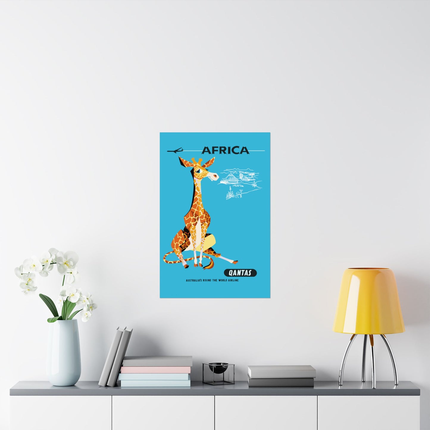 Vintage African Safari Qantas Australia Air Satin Poster