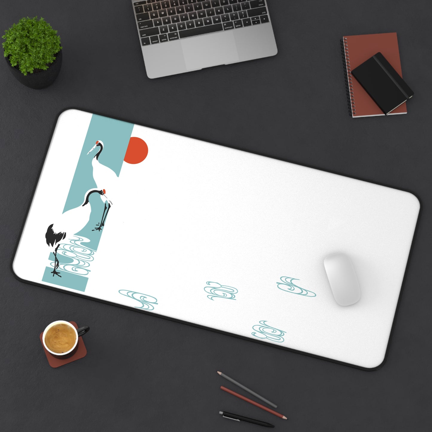 Elegant Japanese Crane Desk Mat