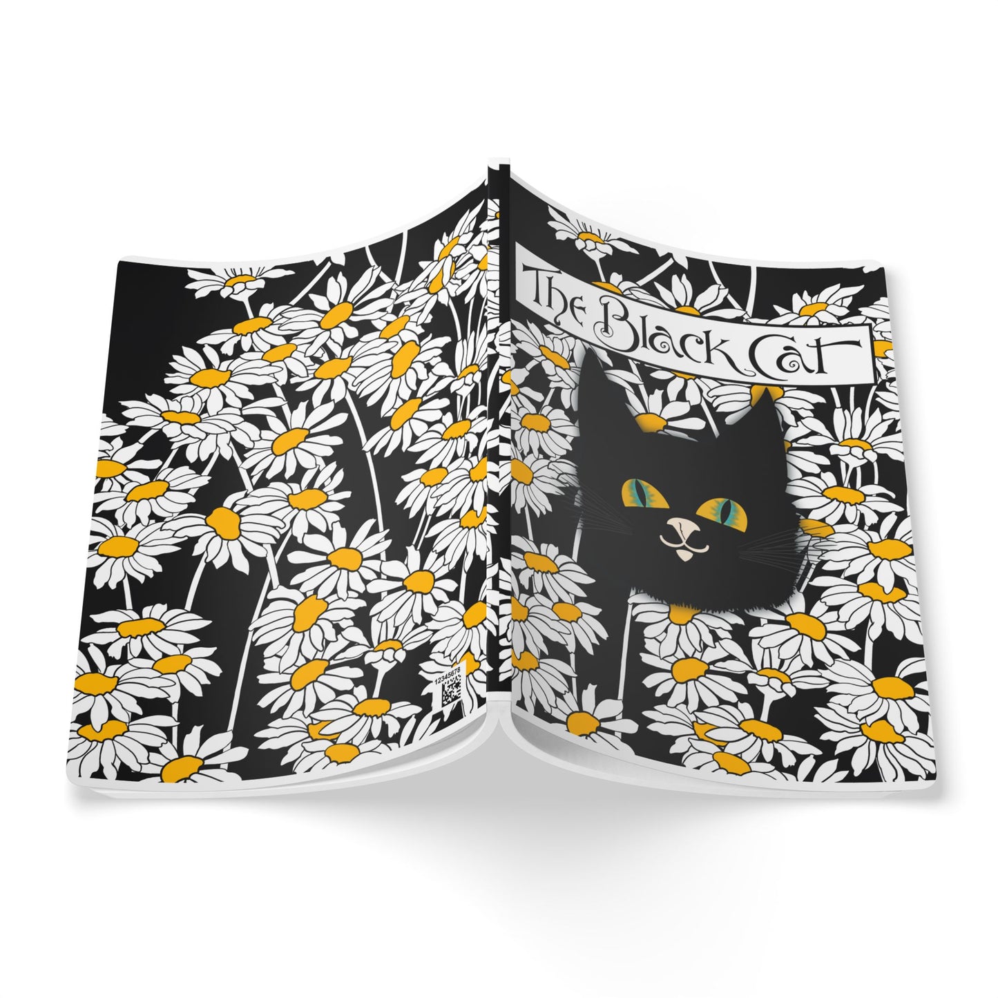 Vintage Black Cat Daisy Journal — Softcover Notebook with Floral Cat Design