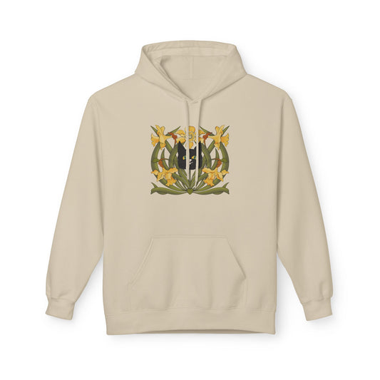 Daffodil Crest Hoodie — Vintage Floral Emblem Pullover