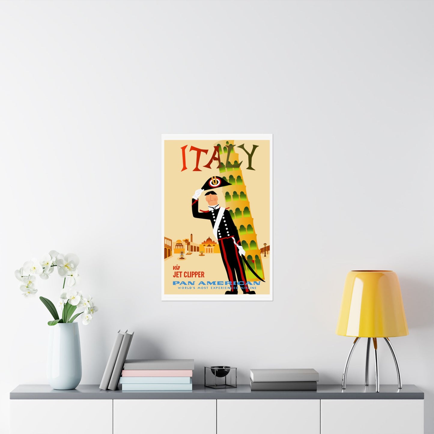 Vintage Pan Am Italy Pisa Tower Satin Poster