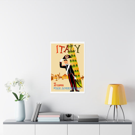 Vintage Pan Am Italy Pisa Tower Satin Poster