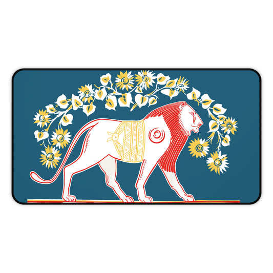 Vintage Lion Desk Mat with Floral Design