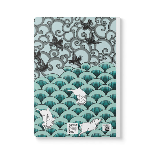Japanese Vintage print w/Crows and Bunnies from Katsushika Hokumei design Softcover Journa