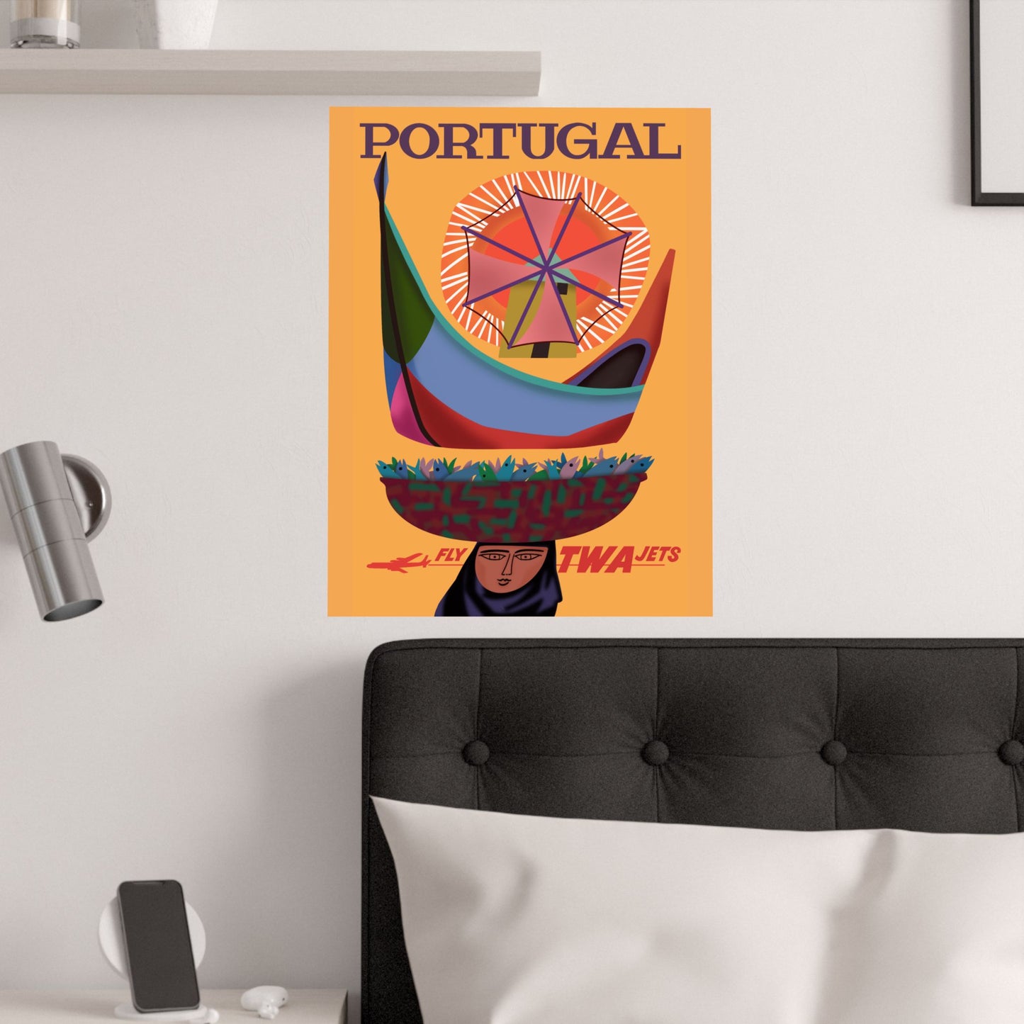 Vintage Air Travel Destination Portugal Satin Poster