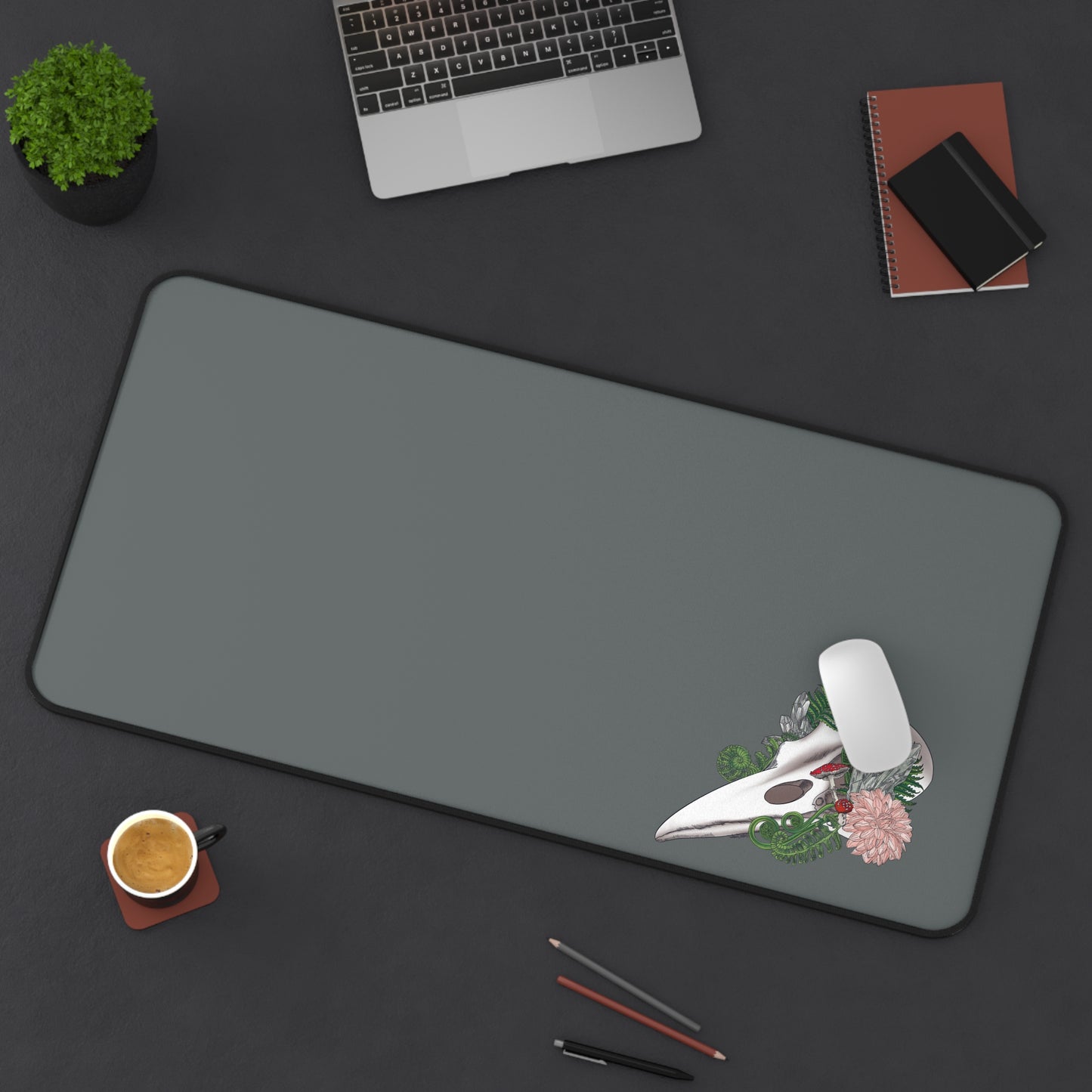 Elegant Floral Skull Desk Mat