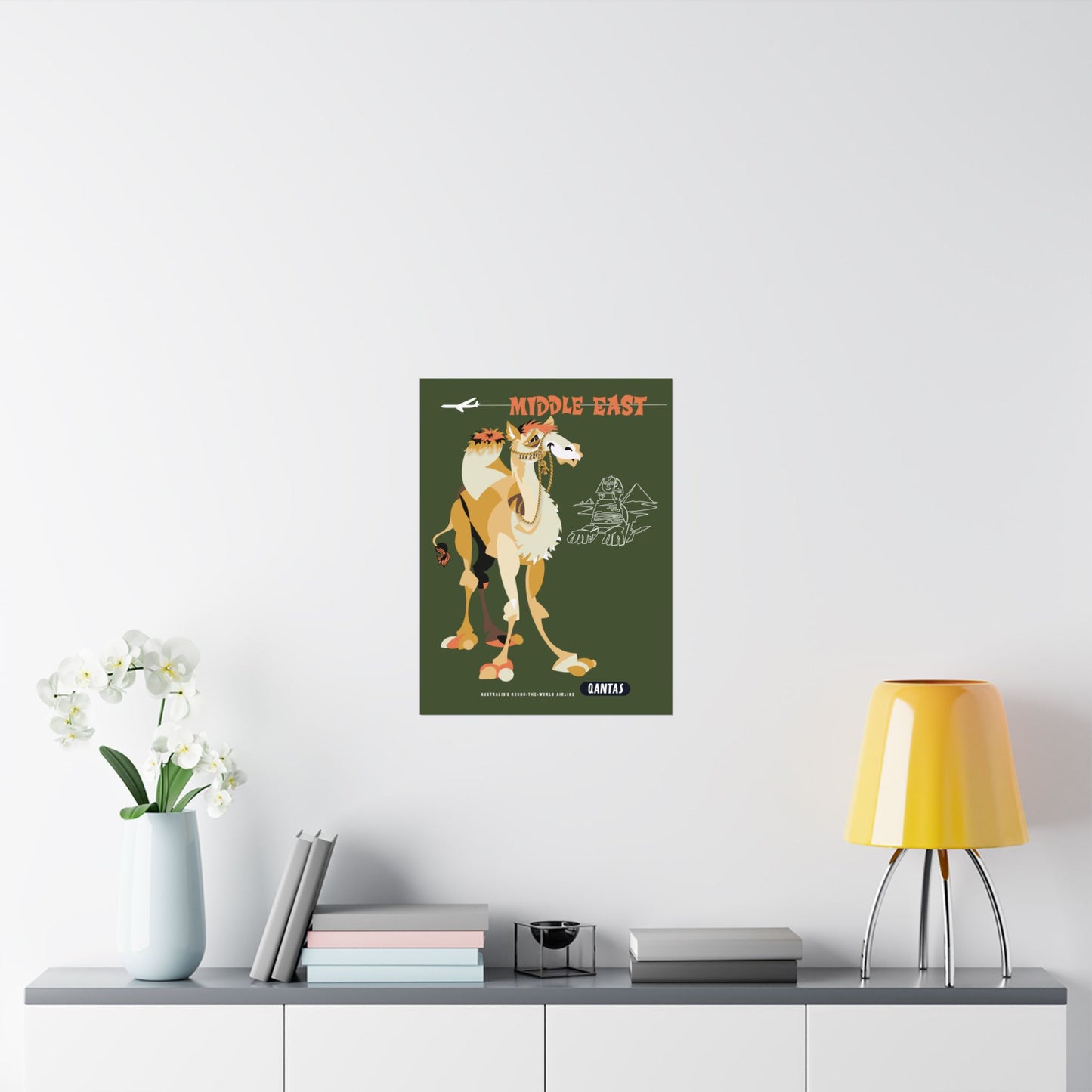 Vintage Qantas Middle East Travel Satin Poster