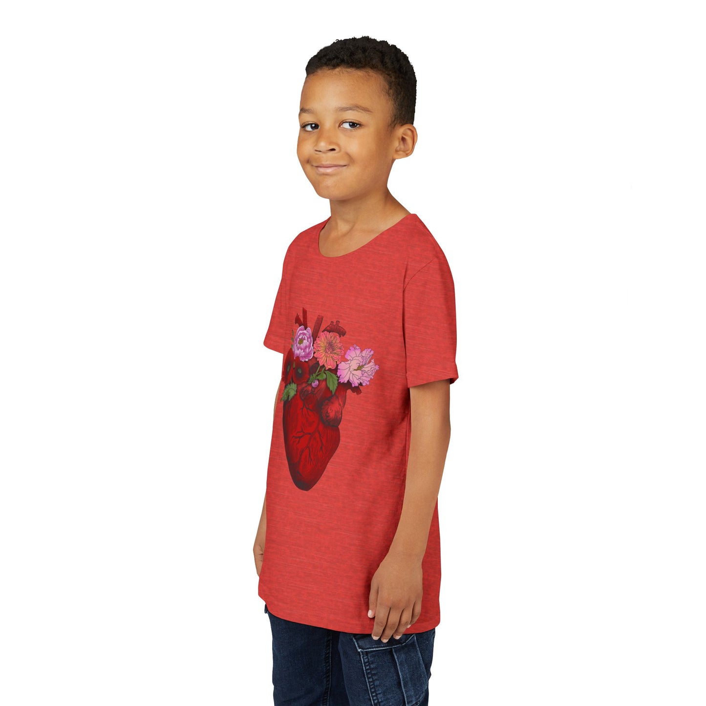 Floral Heart Youth Tee — Floral Anatomical Heart Graphic Kids T-Shirt