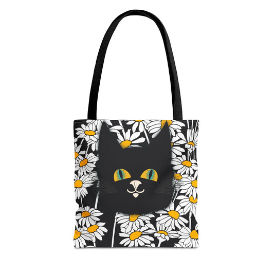 Daisy Black Cat Tote Bag — Black Cat Among Daisies Canvas Tote