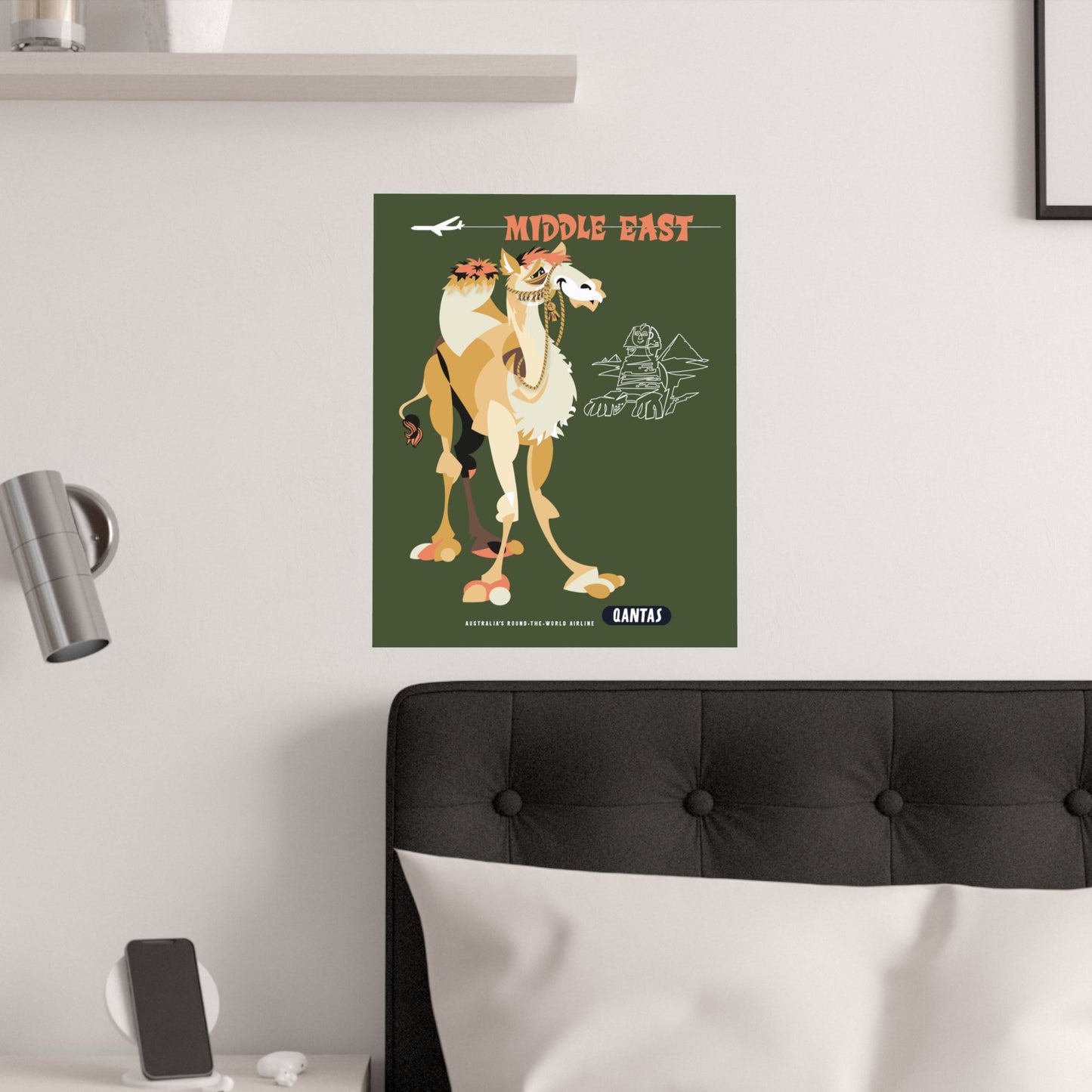 Vintage Qantas Middle East Travel Satin Poster