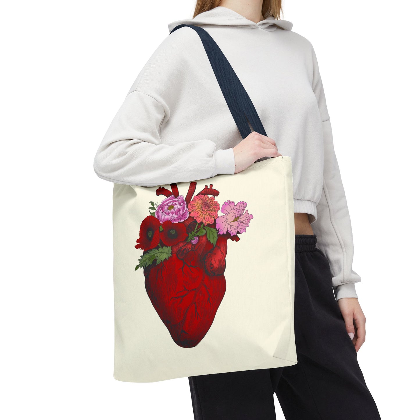 Anatomical Heart Floral Tote Bag — Valentine & Everyday Gift Tote