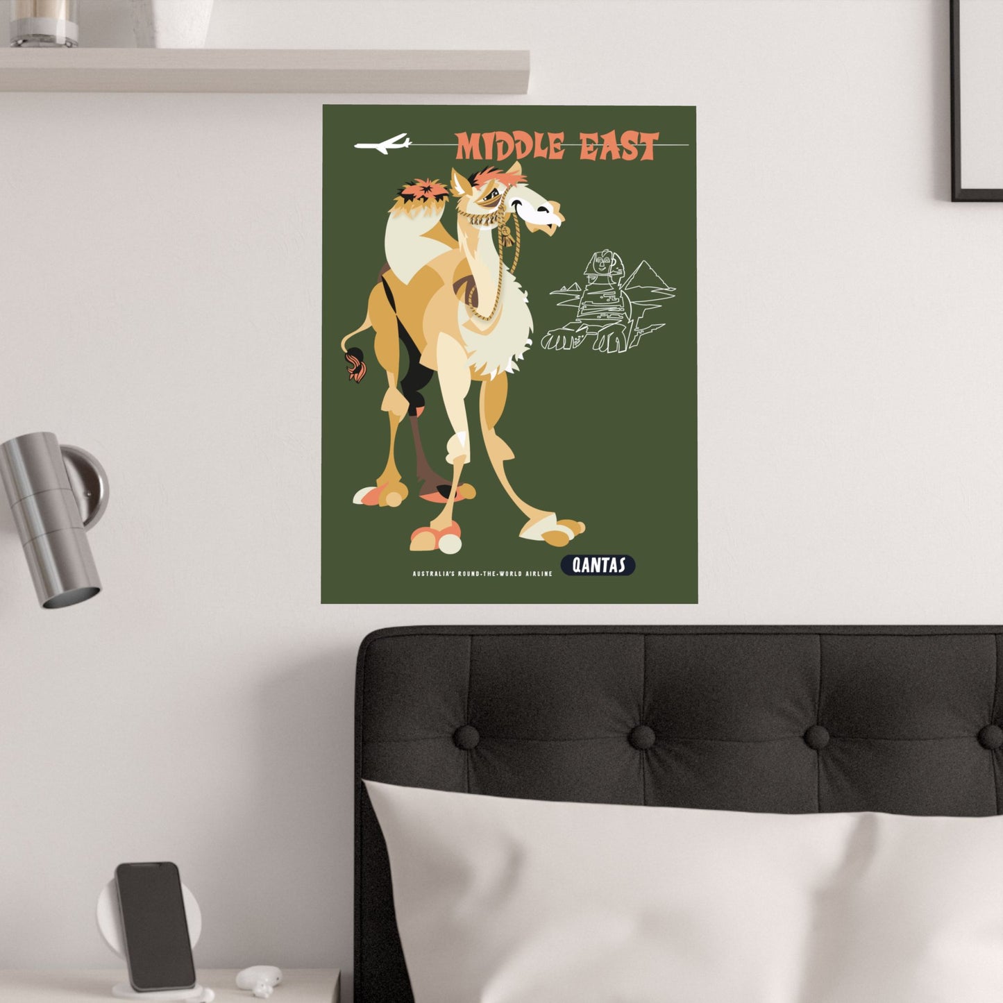 Vintage Qantas Middle East Travel Satin Poster