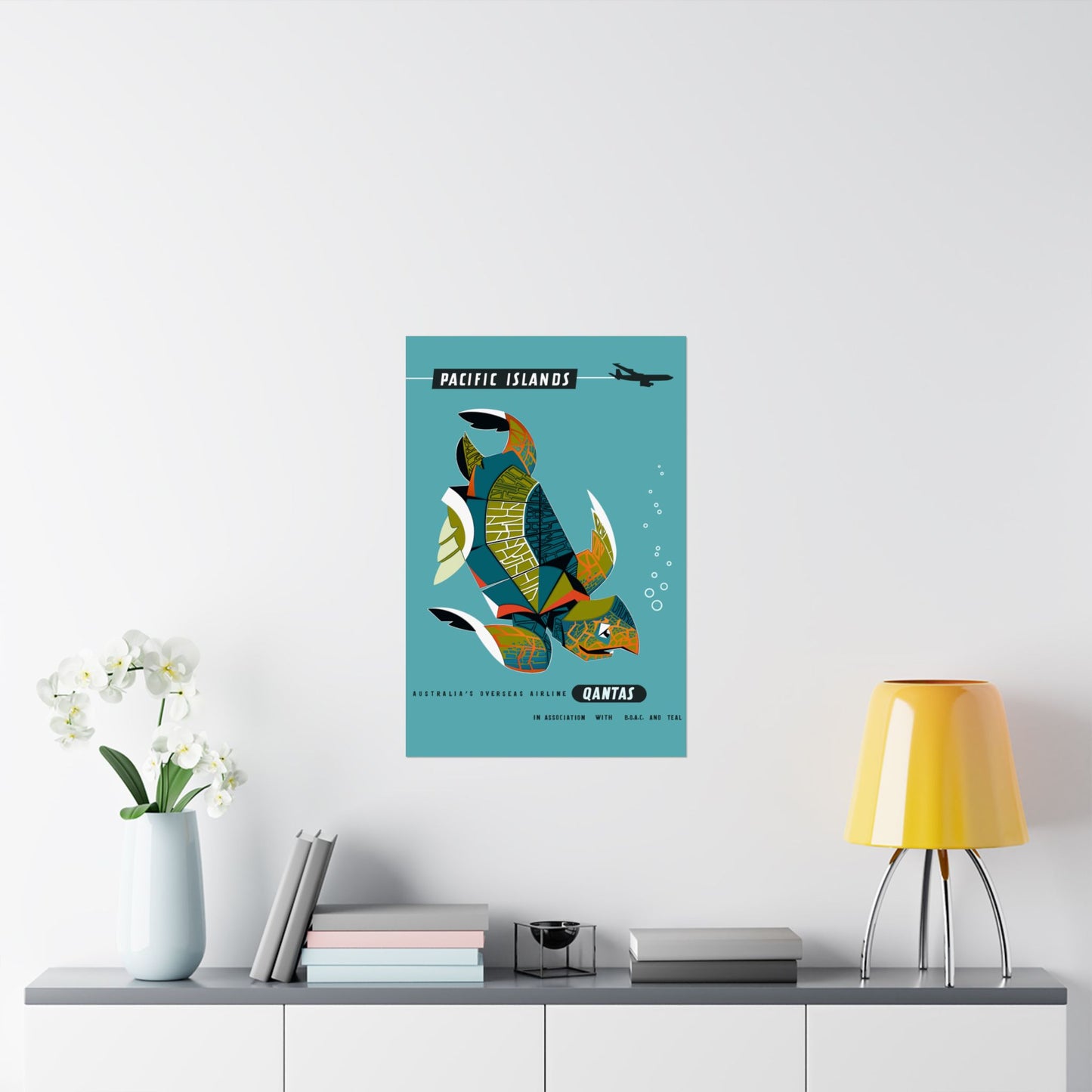 Vintage Australian Travel Qantas Pacific Islands Satin Poster