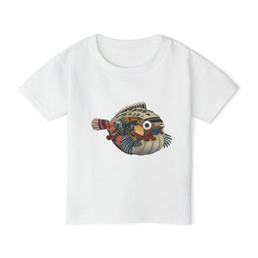 Japanese Puffer Fish Illustration Toddler T-Shirt with Colorful — Cute Marine Animal Tee for Kids