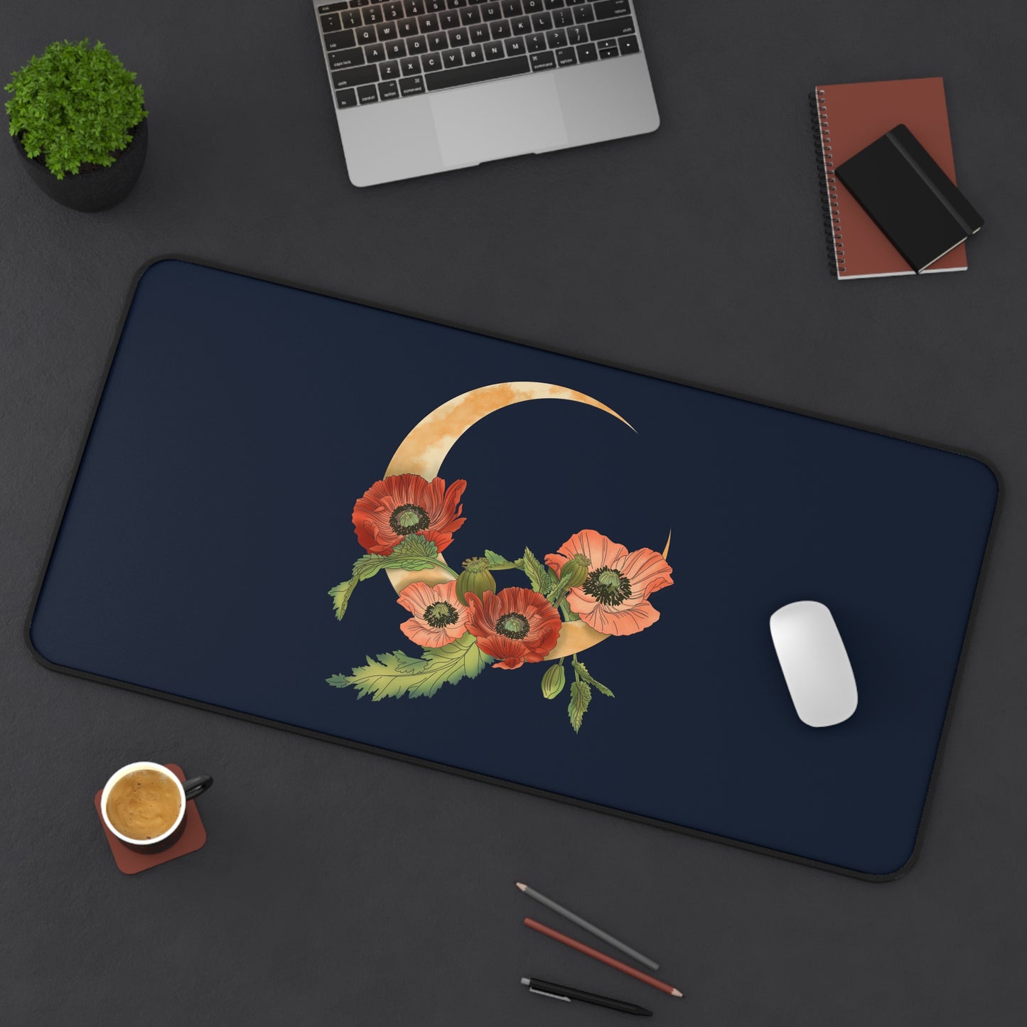 Poppies Crescent Moon Desk Mat