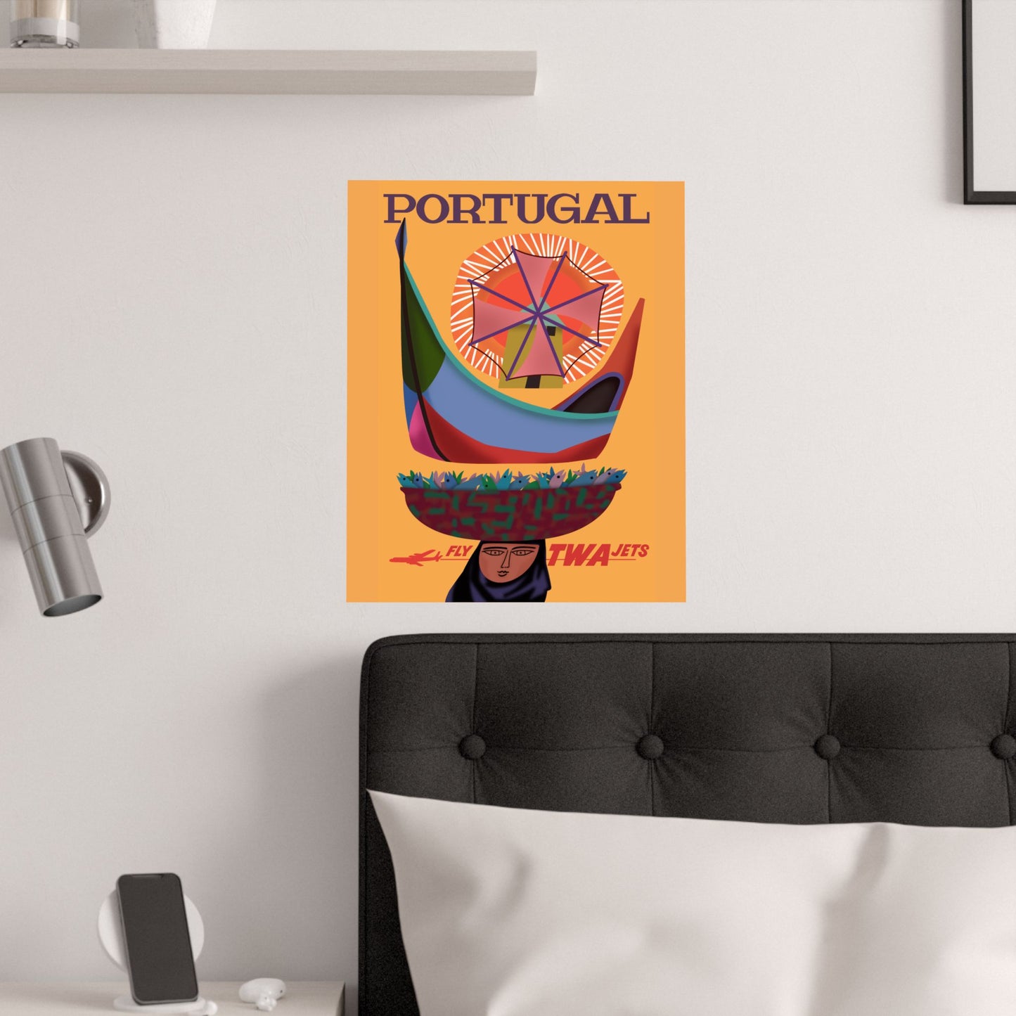 Vintage Air Travel Destination Portugal Satin Poster