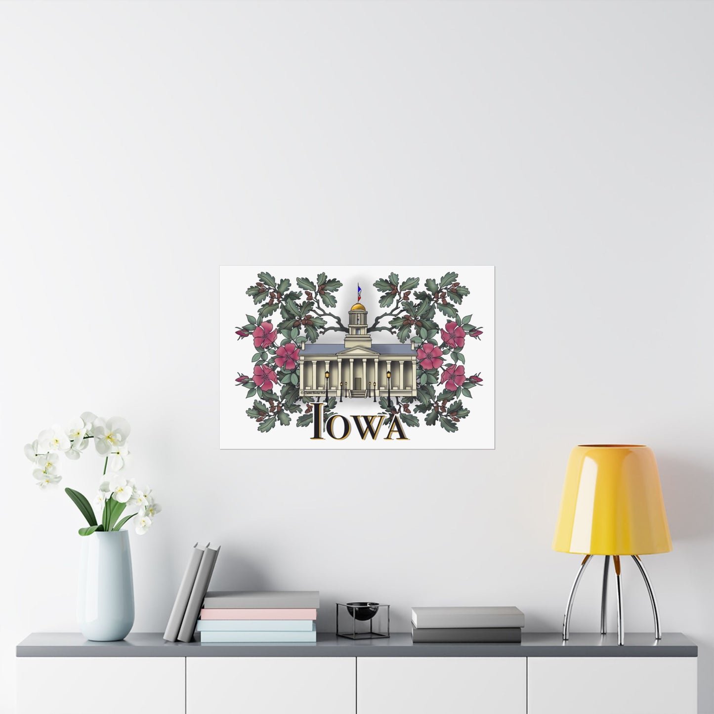 Iowa Satin Poster - Vintage State Capitol Art with Floral Design