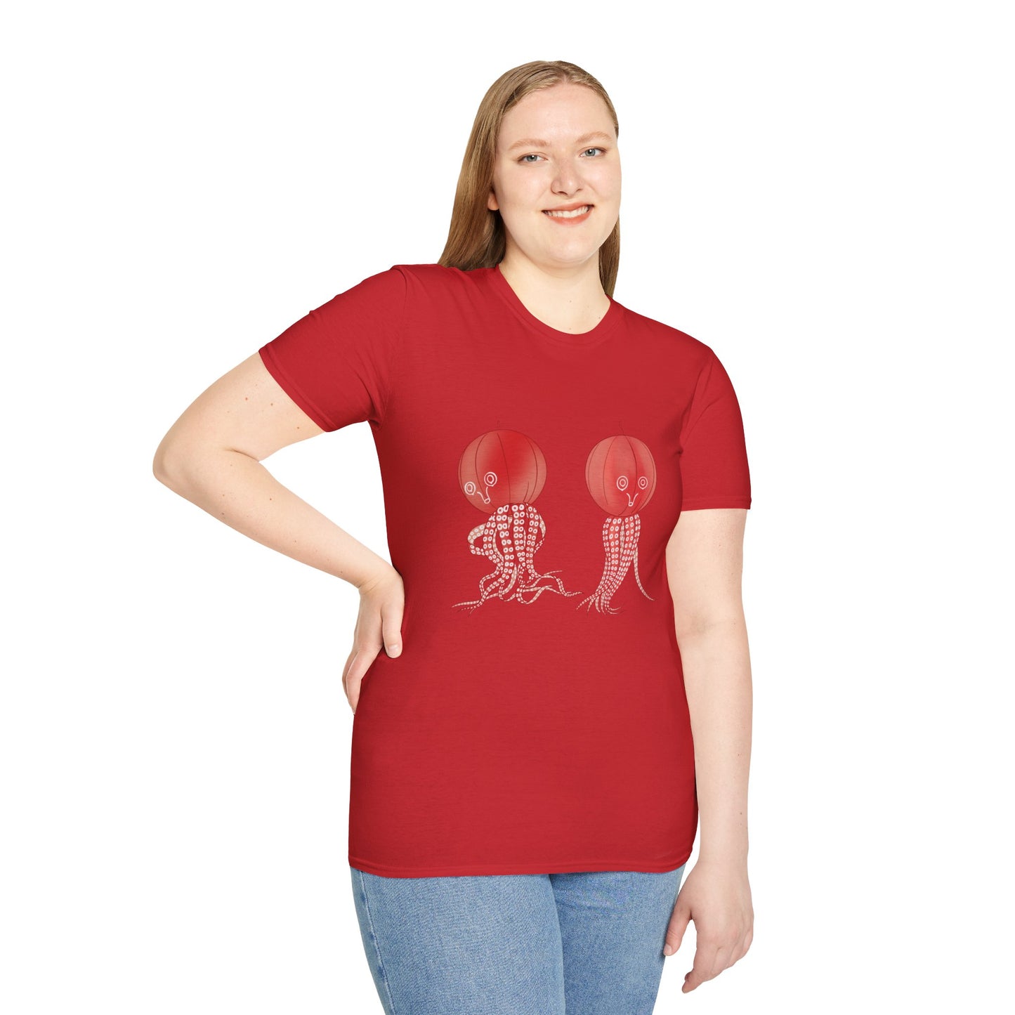 Red Jellyfish Duo by Koizumi Kawasaki TShirt — Cute Ocean Sea Creature Tees
