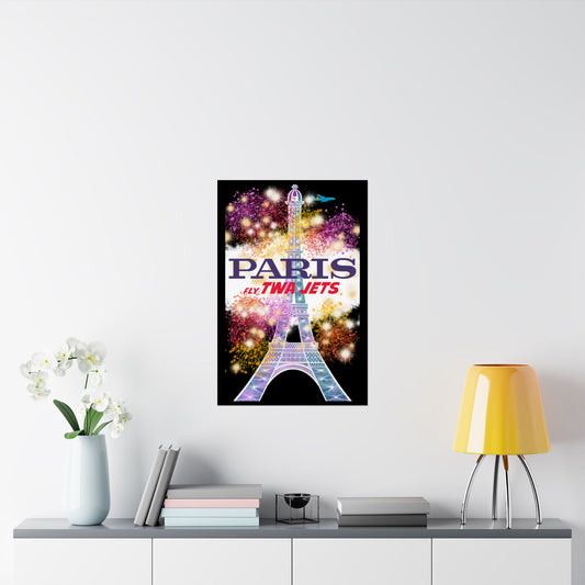 Vintage Airline Destination Eiffel Tower Paris Satin Poster