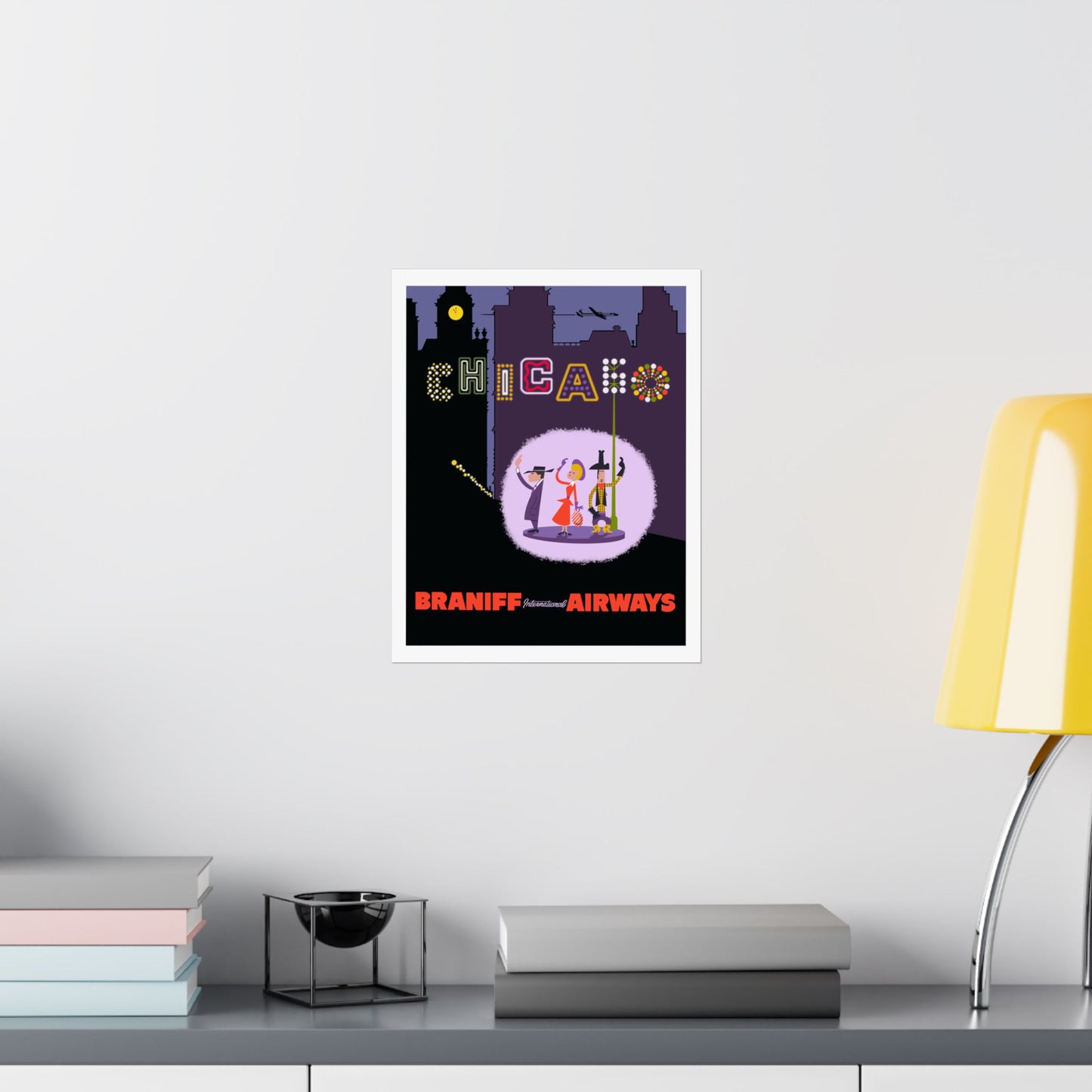 Vintage Air Travel Chicago Braniff Airways Satin Poster