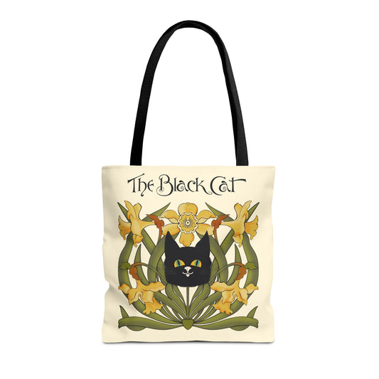 The Black Cat Floral Tote Bag — Vintage Art Nouveau Cat Shopper