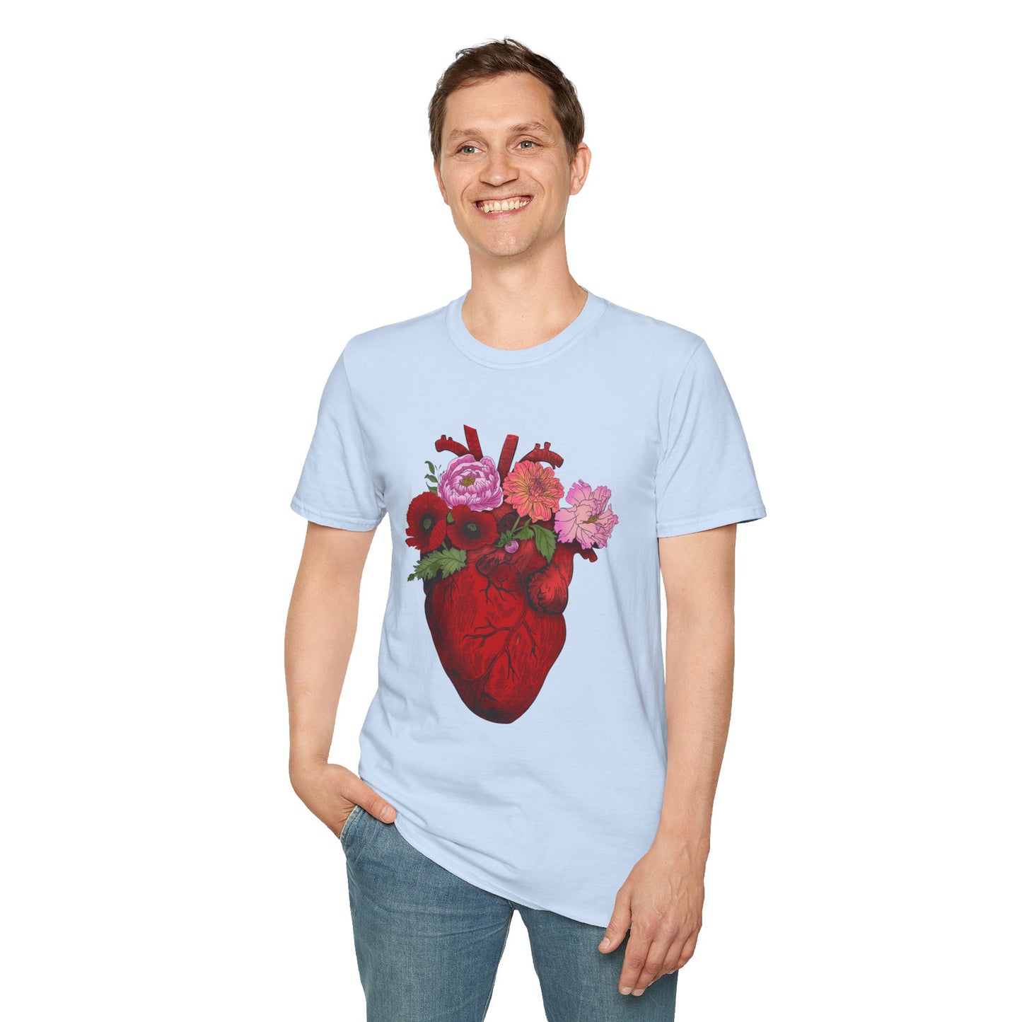 Floral Anatomical Heart T-Shirt — Botanical Heart Illustration Tee