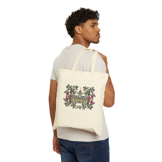 Iowa City Old Capitol Floral Cotton Canvas Tote Bag