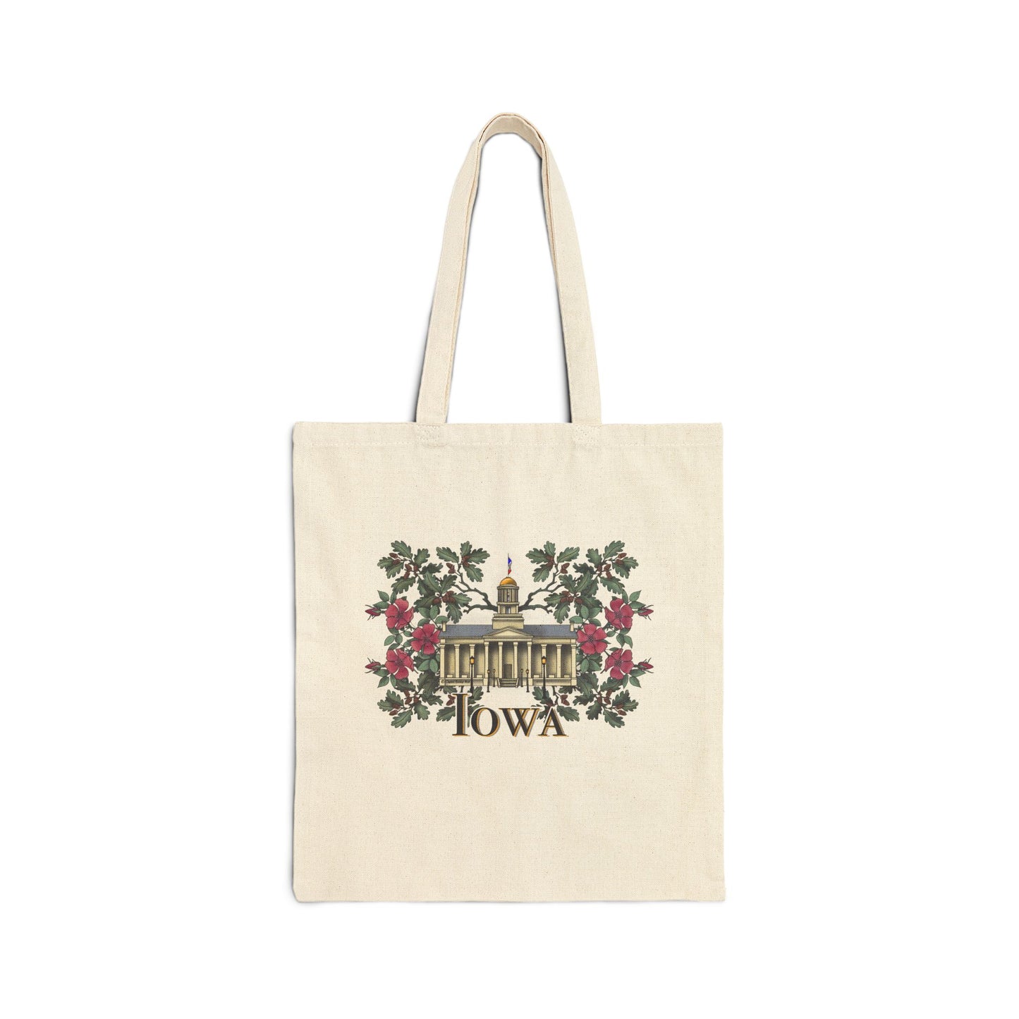 Iowa City Old Capitol Floral Cotton Canvas Tote Bag