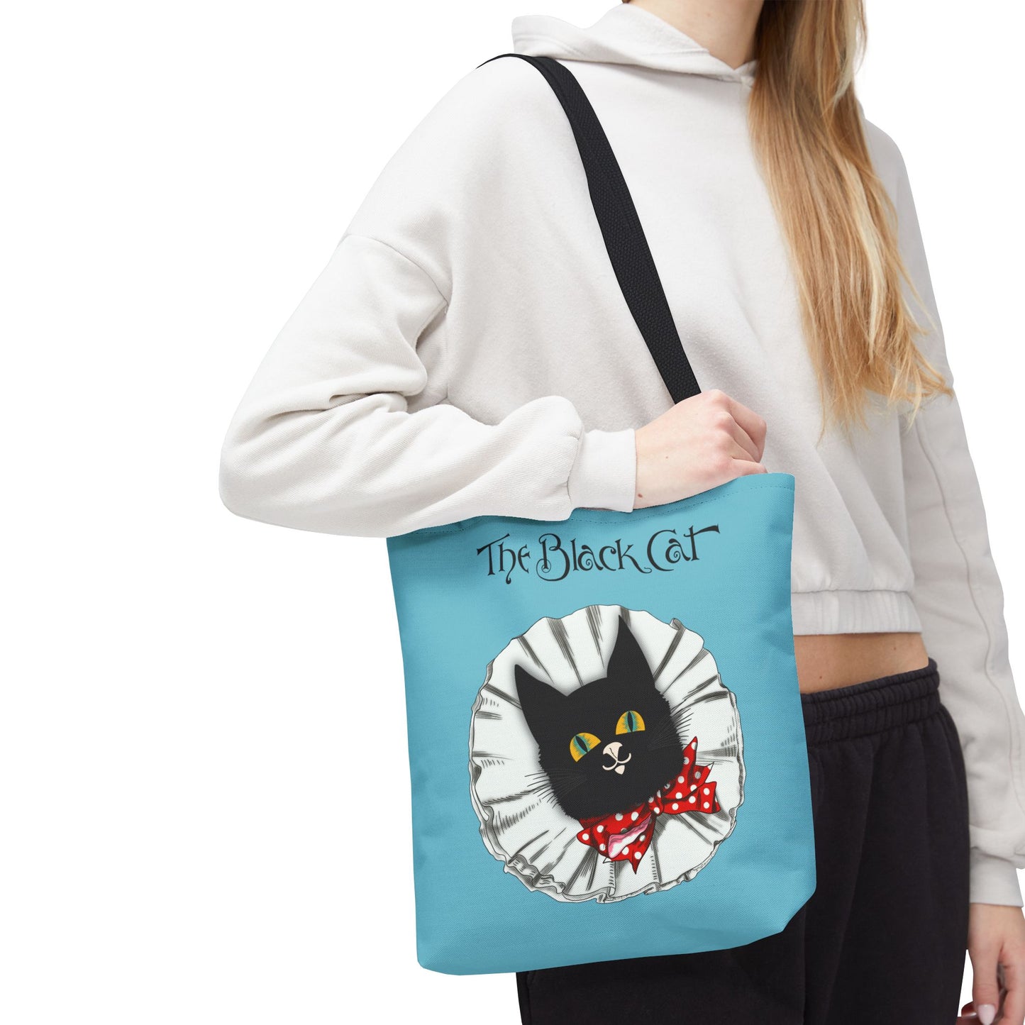 The Black Cat Clown Blue Tote Bag — Cute Vintage Cat Illustration Tote