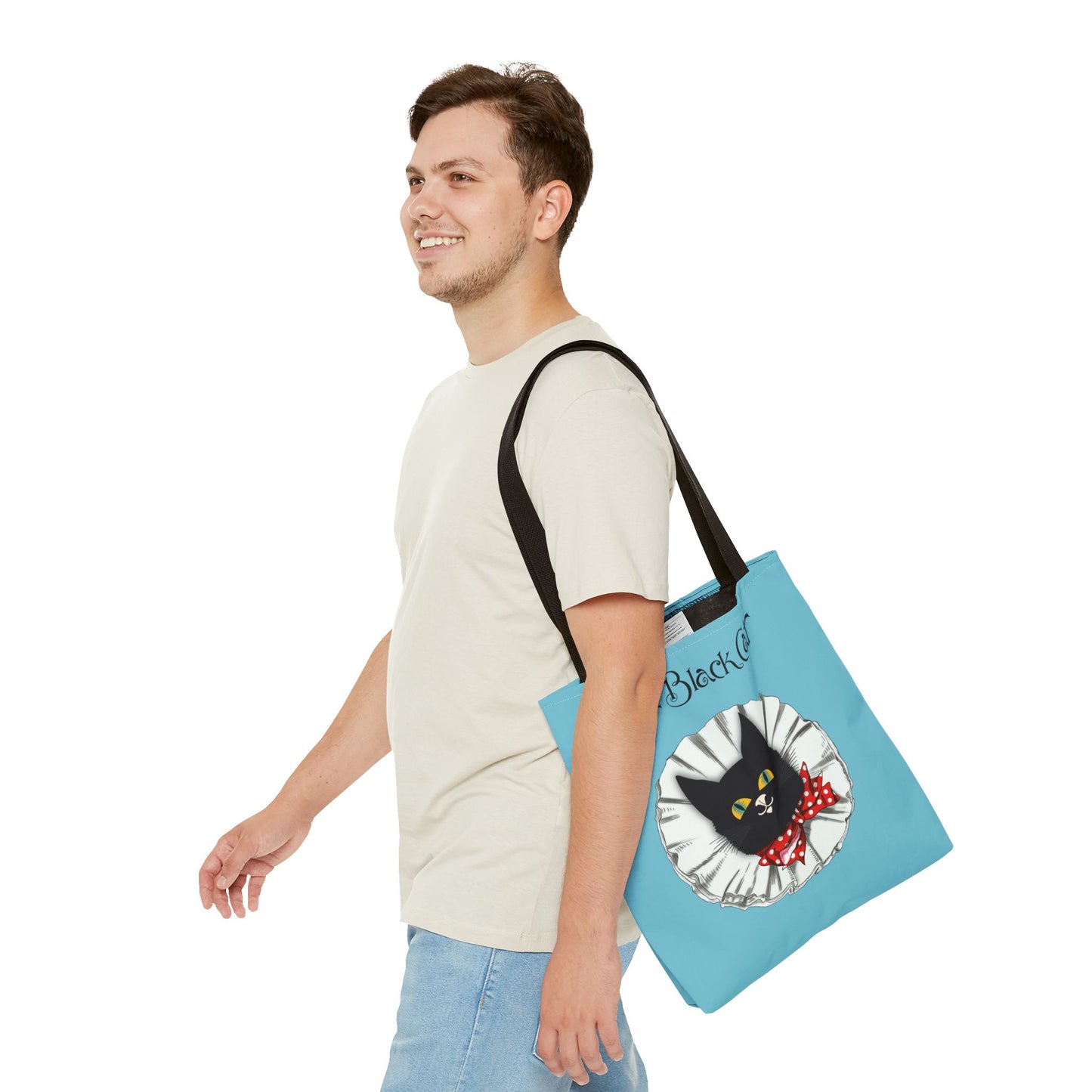 The Black Cat Clown Blue Tote Bag — Cute Vintage Cat Illustration Tote