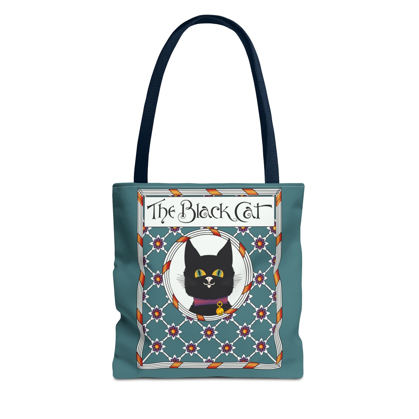 The Black Cat Teal Tote Bag — Vintage Art Nouveau Cat Shopper