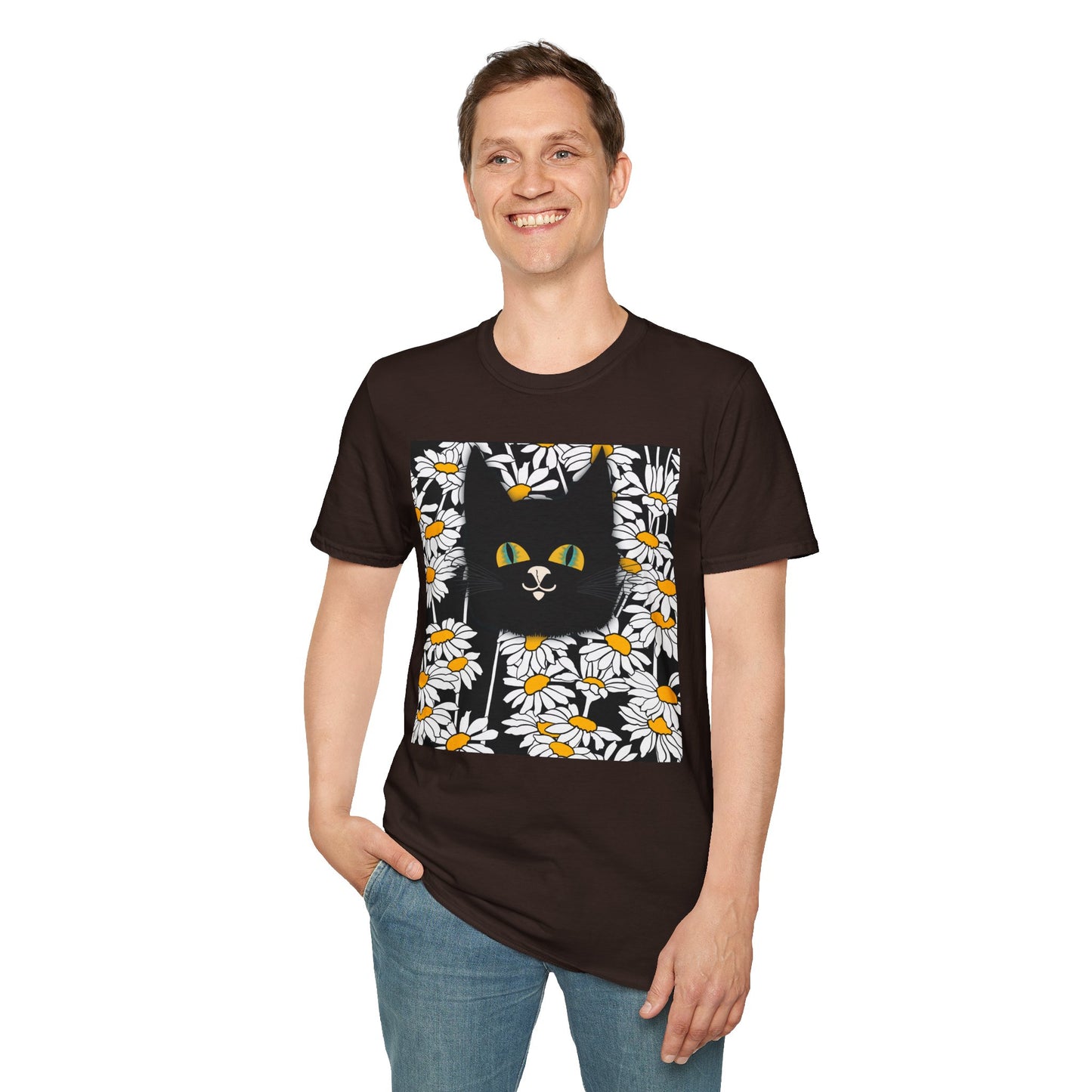 Black Cat Daisy T‑Shirt — Cute Floral Cat Graphic Tee