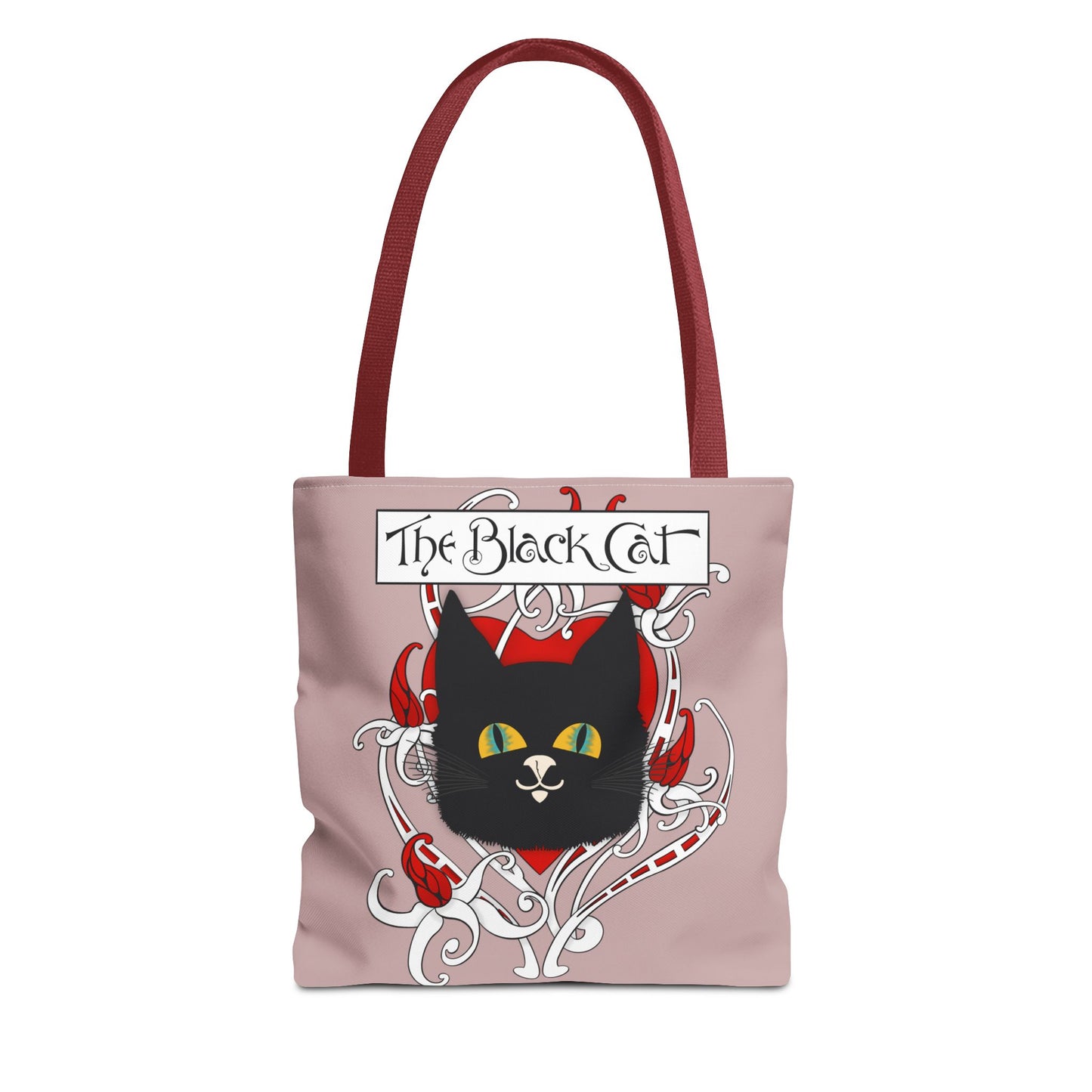 Black Cat Heart Tote Bag — 'The Black Cat' Gothic Vintage Cat Illustration Beach & Market Bag