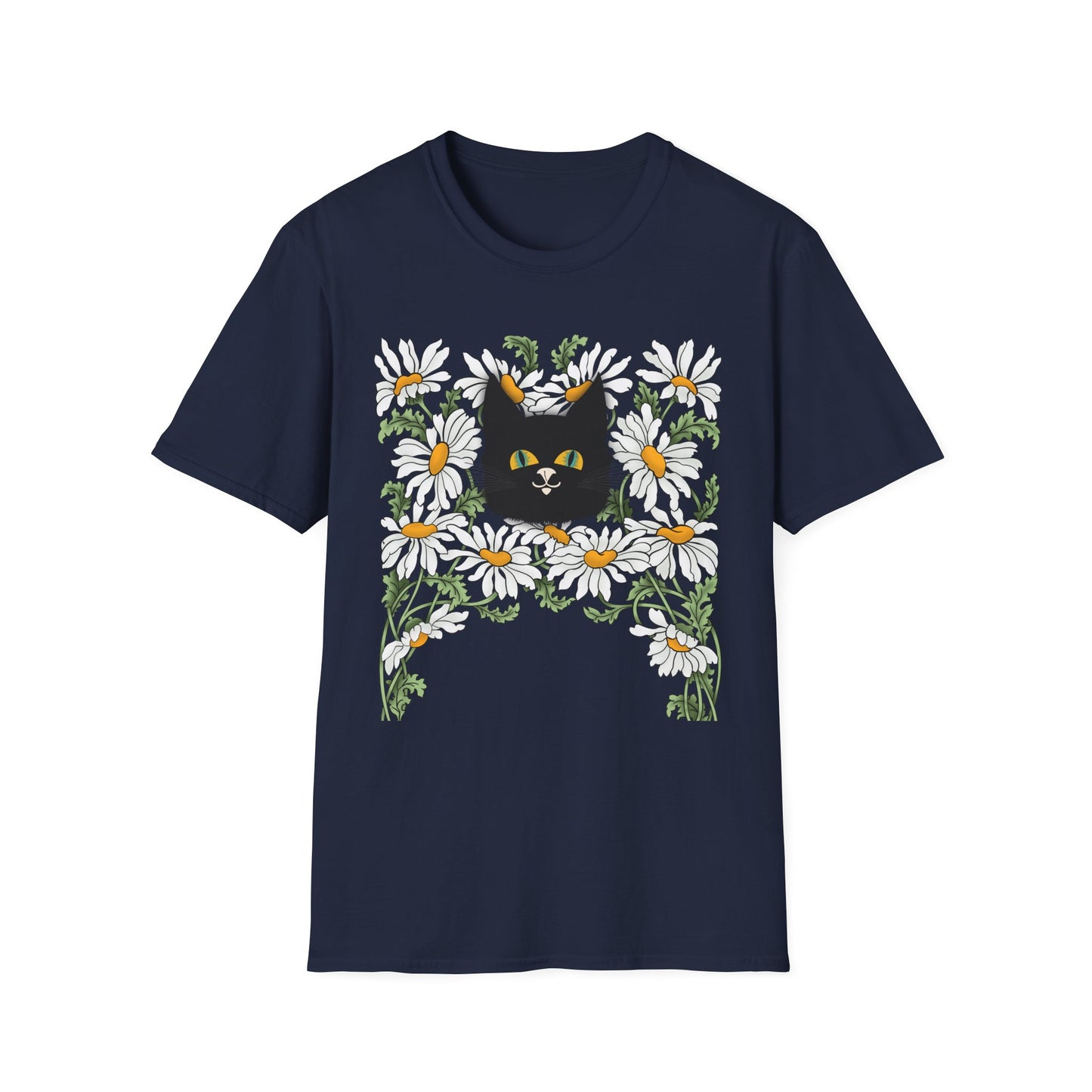 Black Cat & Daisies T‑Shirt — Cute Floral Cat Tee for Cat Lovers