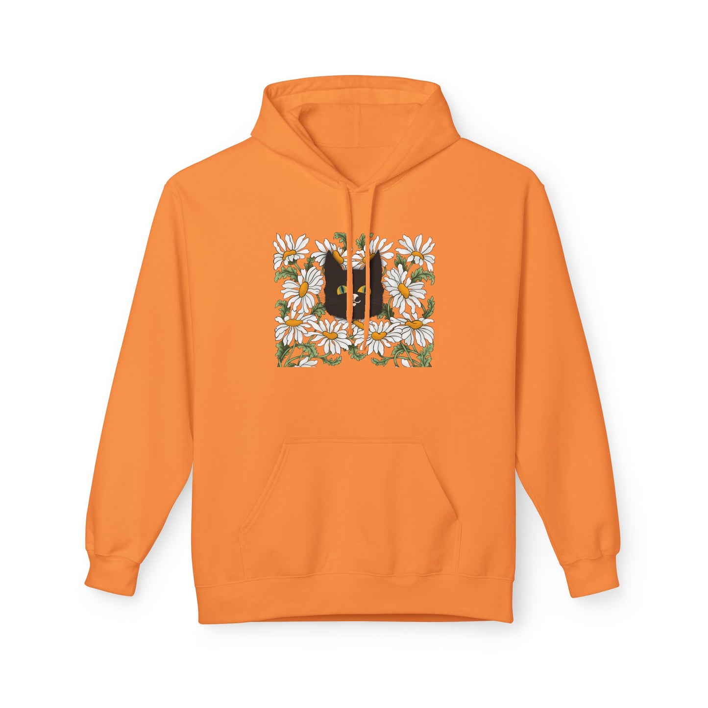 Black Cat in Daisies Hoodie – Floral Cat Graphic Pullover