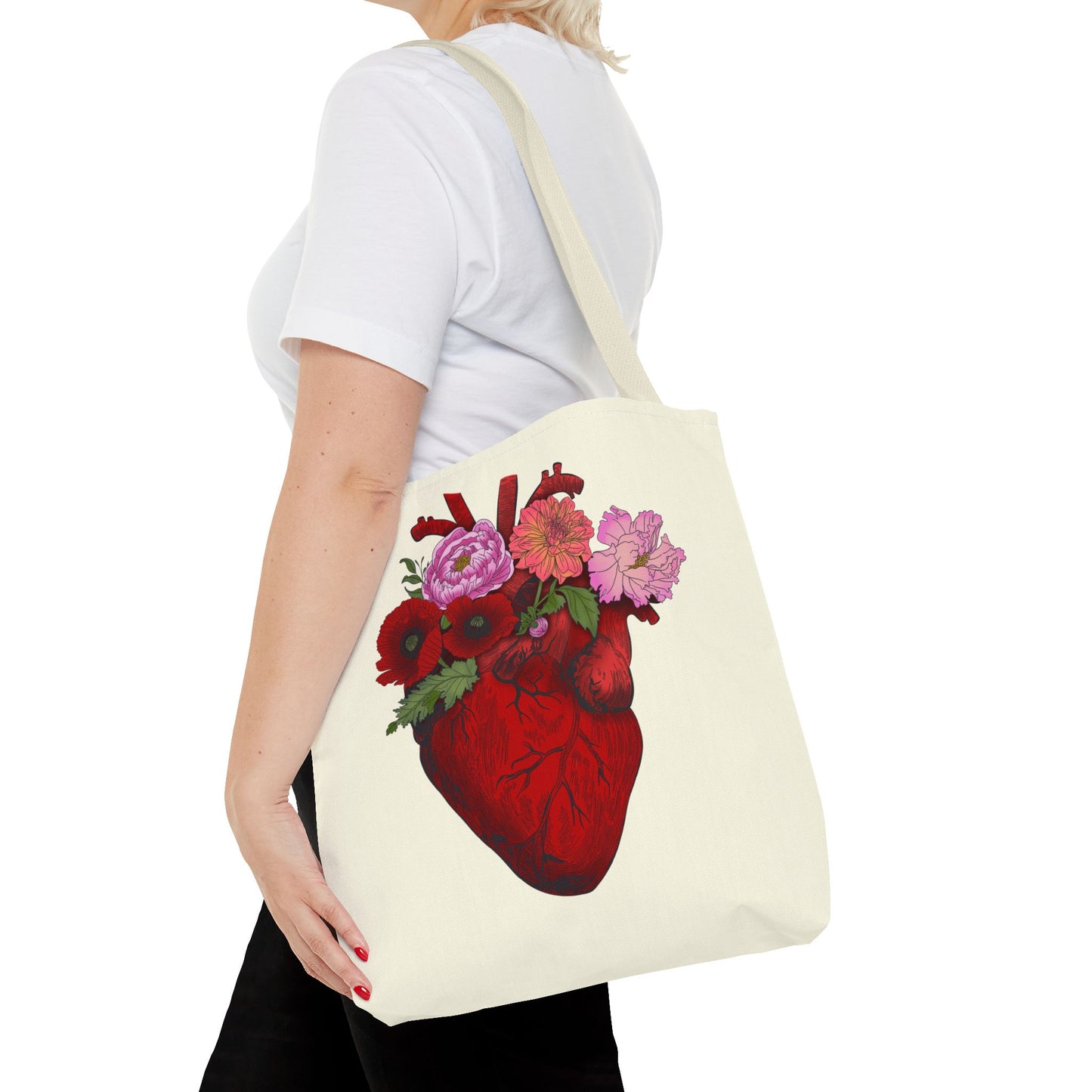 Anatomical Heart Floral Tote Bag — Valentine & Everyday Gift Tote