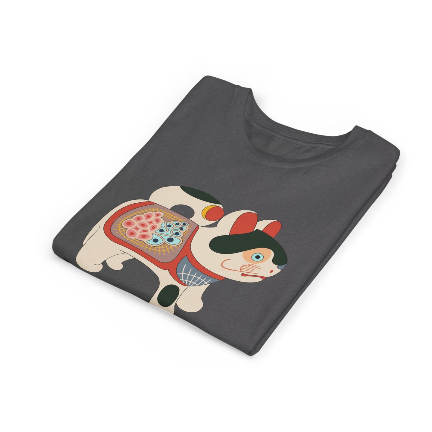 Lucky Inu Hariko illustration by Kawasaki Kyosen Youth Tshirt— Japanese Lucky Cat Tee