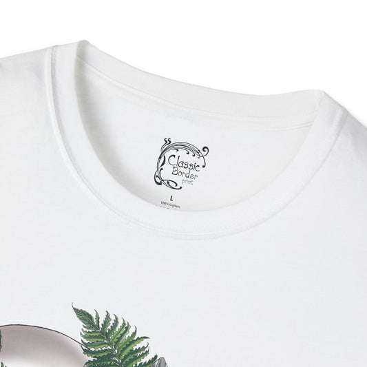 Bohemian Skull Floral T-Shirt, Unisex Softstyle Tee, Casual Wear, Nature Lover Gift, Unique Graphic Tee, Eco-Friendly Shirt