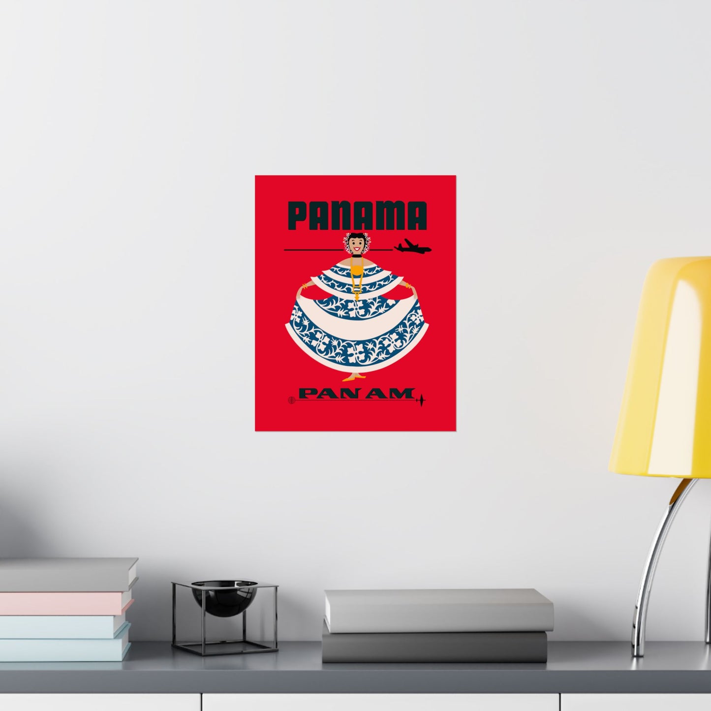 Vintage Air travel Destination Panama Satin Poster