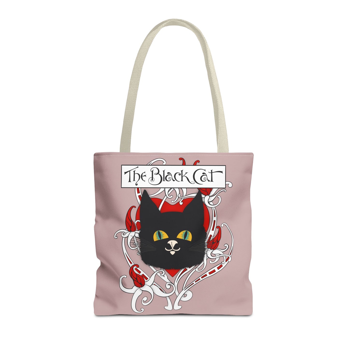Black Cat Heart Tote Bag — 'The Black Cat' Gothic Vintage Cat Illustration Beach & Market Bag