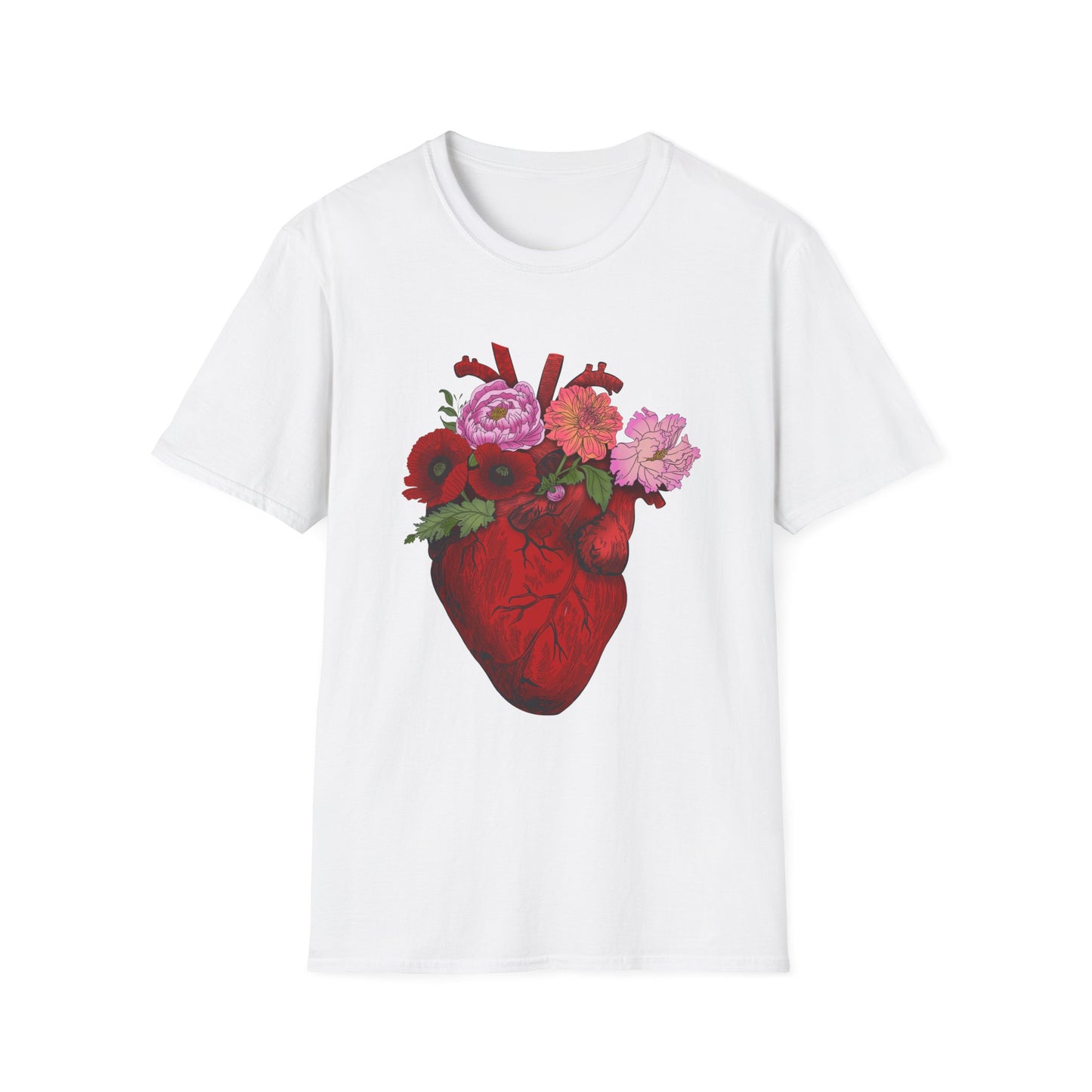 Floral Anatomical Heart T-Shirt — Botanical Heart Illustration Tee