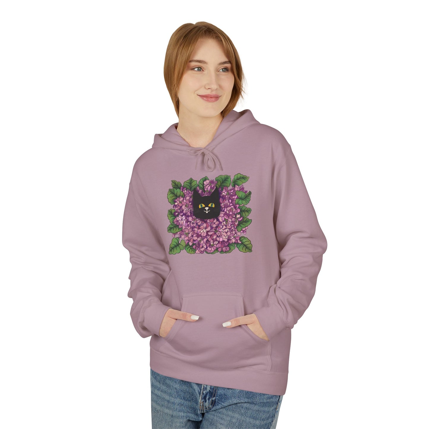 Lillac Black Cat Hoodie — Vintage Purple Lilac Graphic Pullover