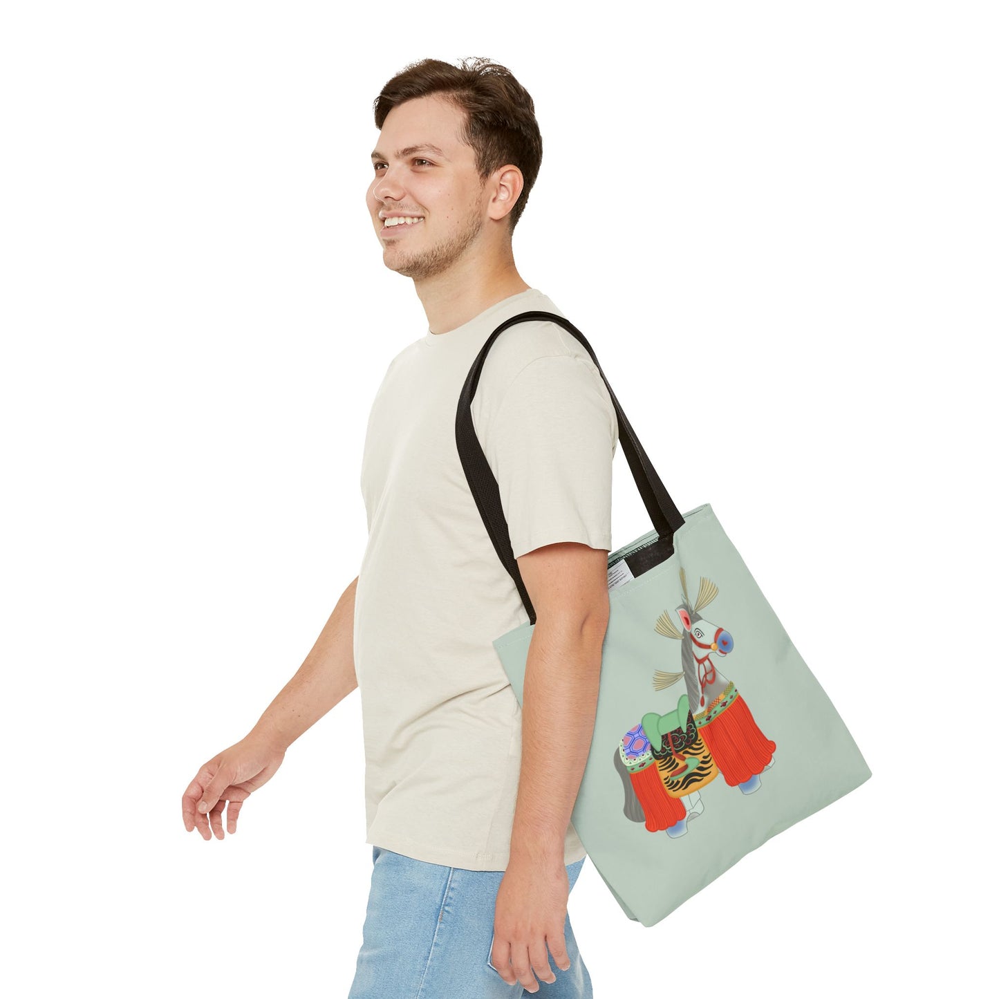 Japanese Folk Toy Horse Tote Bag — Colorful Ethnic Pattern AOP Shopper